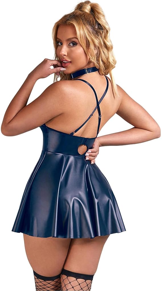 PU Leather Mini Dress – Adjustable Straps, Back Hook Closure, Matte Finish Party Outfit (Available in Multiple Colors & Sizes)