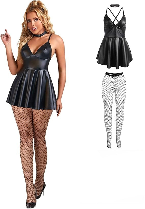 PU Leather Mini Dress – Adjustable Straps, Back Hook Closure, Matte Finish Party Outfit (Available in Multiple Colors & Sizes)