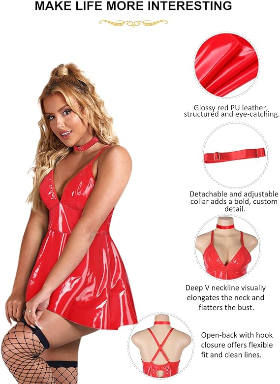 PU Leather Mini Dress – Adjustable Straps, Back Hook Closure, Matte Finish Party Outfit (Available in Multiple Colors & Sizes)