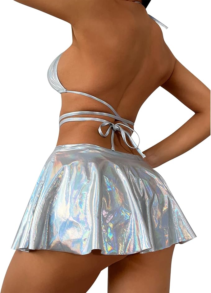“Galactic Siren” Silver Holographic Two-Piece Festival Set
