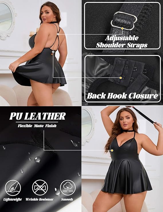 PU Leather Mini Dress – Adjustable Straps, Back Hook Closure, Matte Finish Party Outfit (Available in Multiple Colors & Sizes)