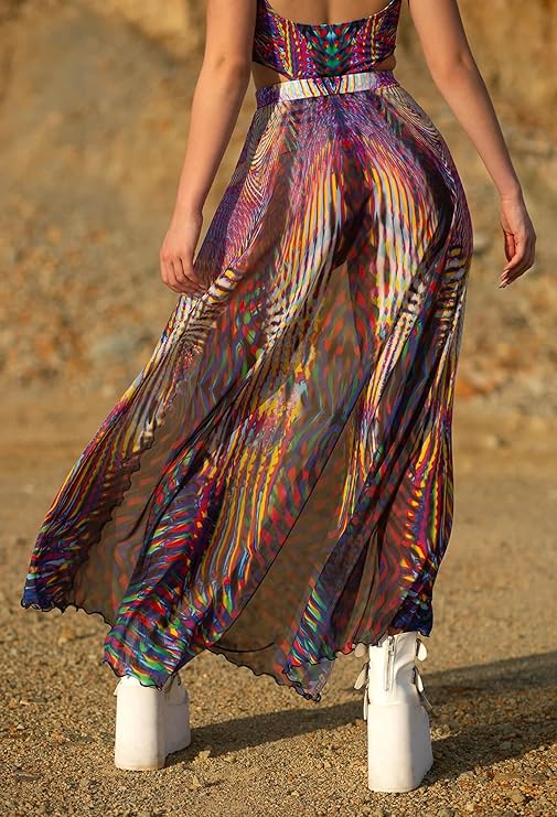 3-Piece Cosmic Siren Set: Holographic Bodysuit, Detachable Mesh Flares & Thigh-Highs | Limited Edition Rave