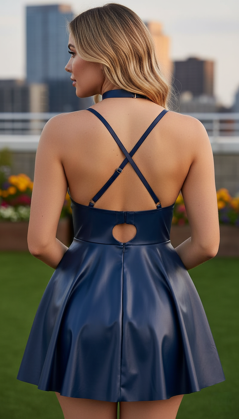 PU Leather Mini Dress – Adjustable Straps, Back Hook Closure, Matte Finish Party Outfit (Available in Multiple Colors & Sizes)