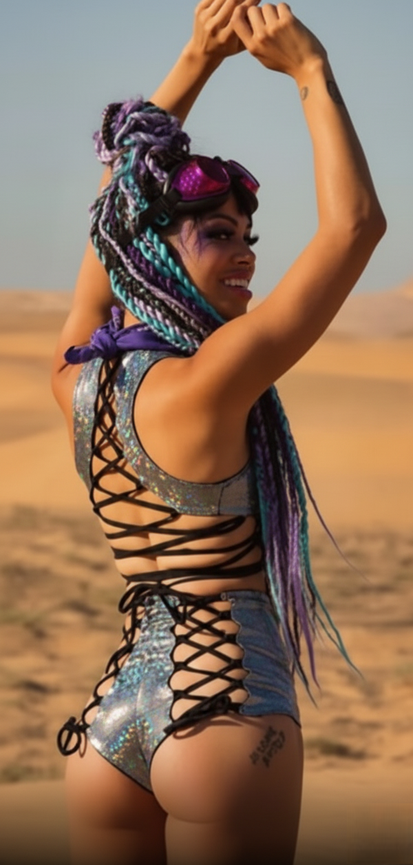 Holographic Disco Diva Lace-Up Crop Top & Shorts Set