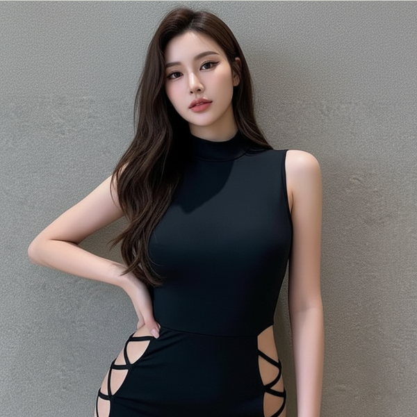 Fierce & Bold: Black Lace-Up Side Slit Maxi Dress