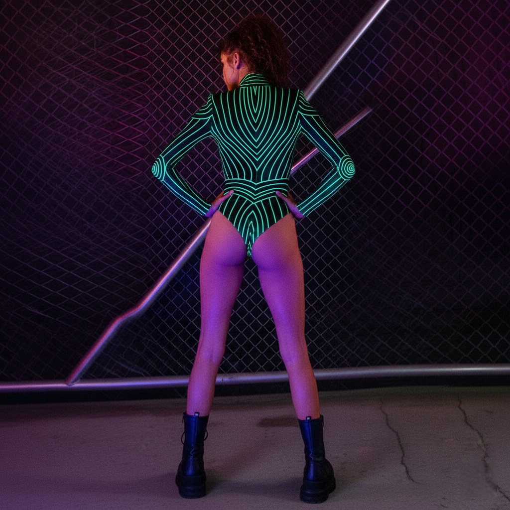 ✨ Glow-Up Cyber Bodysuit: Electrify Your Rave Night (Pink & Green) ✨