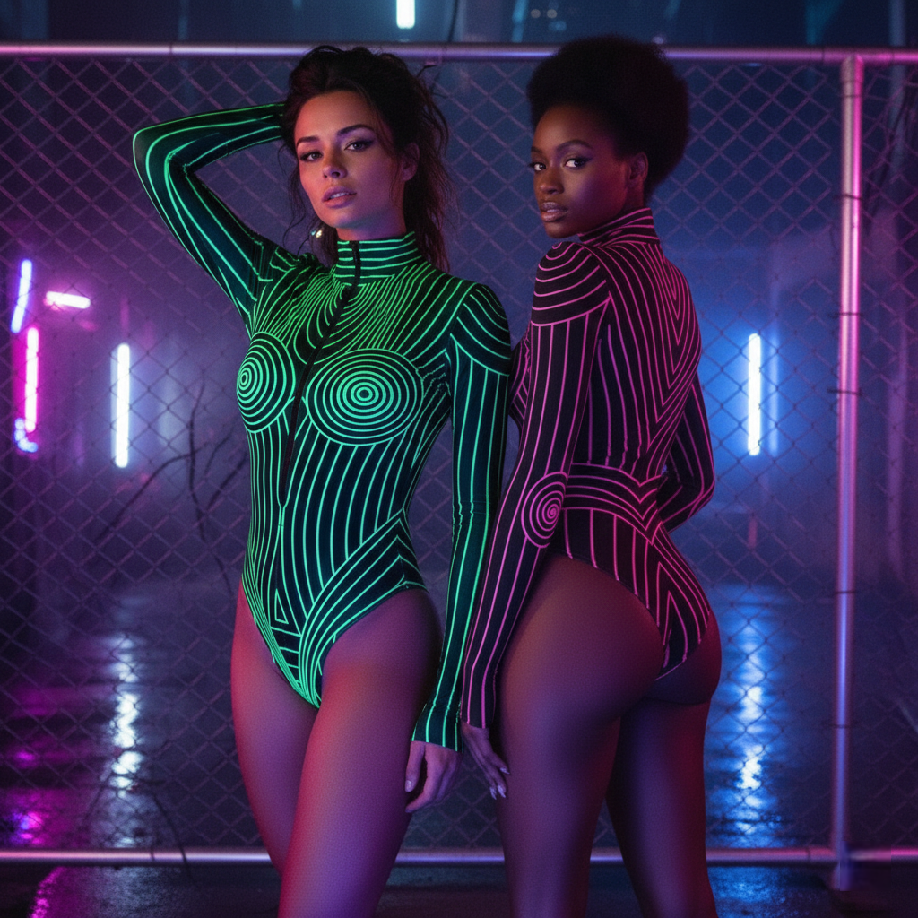 ✨ Glow-Up Cyber Bodysuit: Electrify Your Rave Night (Pink & Green) ✨